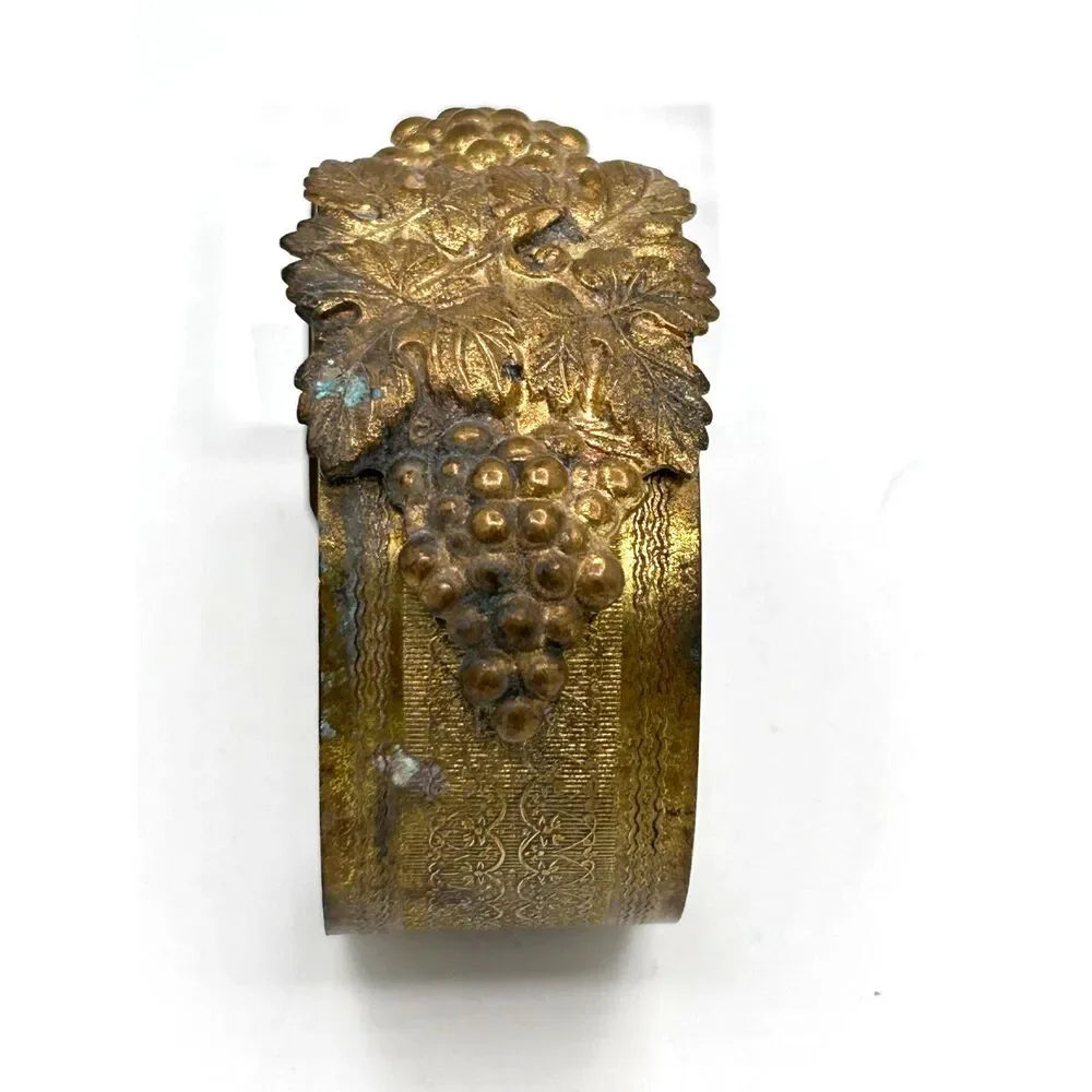 Vintage Brass Victorian Revival Cuff Bracelet Grapes Leaves Embossed